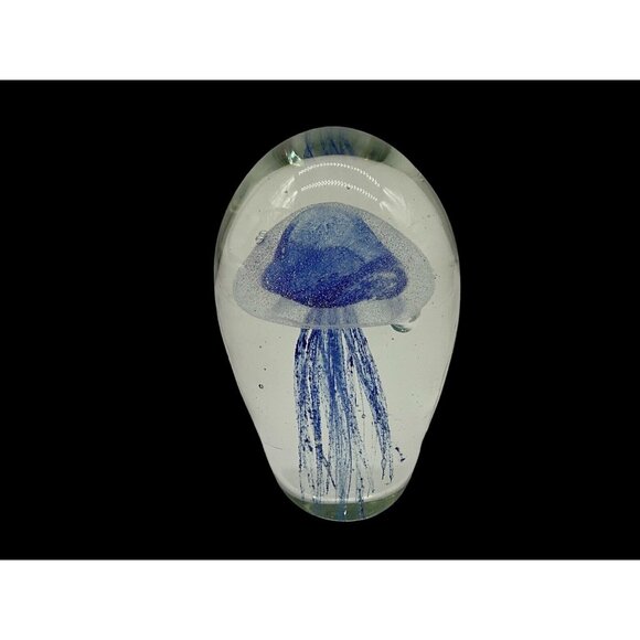 Art Glass Mouth Blown Sapphire Jellyfish Handmade 6"High Paperweight Collectible - Picture 2 of 16